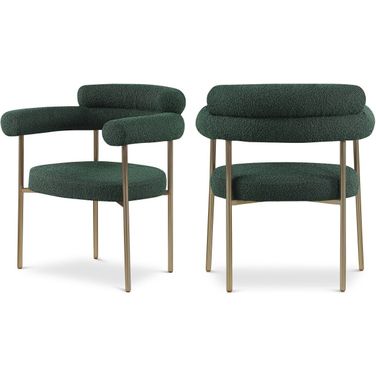 Blake Boucle Fabric Dining Chair Set of 2 In Green/Brushed Brass