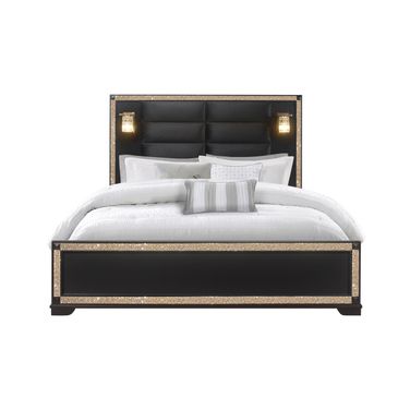 Blake King Bed With Lamps In Black And Gold
