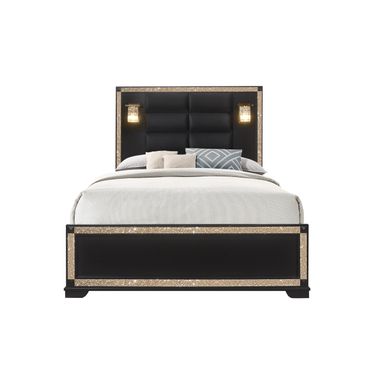 Blake Queen Bed With Lamps In Black And Gold
