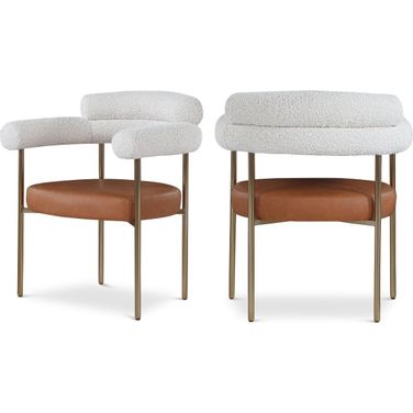 Blake Vegan Leather/Cream Boucle Fabric Dining Chair Set of 2 In Cognac