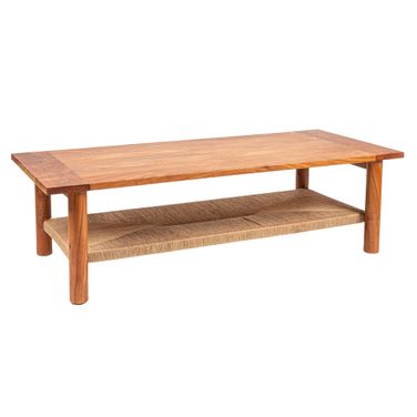 Bleeker Rectangular Acacia Wood and Jute Coffee Table In Walnut
