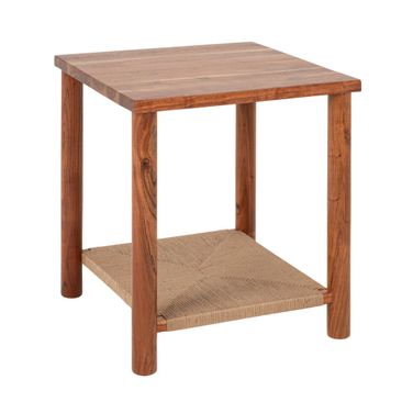 Bleeker Square Acacia Wood and Jute Side Table In Natural