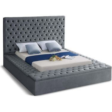Bliss Velvet King Bed In Grey