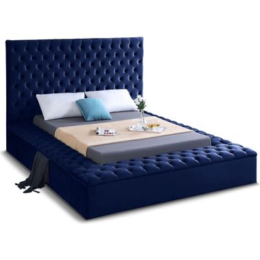 Bliss Velvet King Bed In Navy
