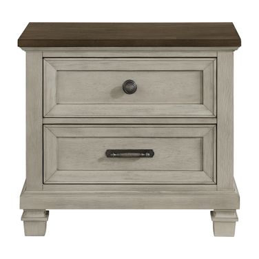 Bloomfield 2-Drawer Nightstand with USB In Medium Brown and Washed Stone