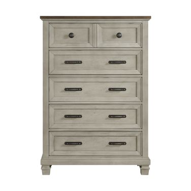 Bloomfield 5-Drawer Chest In Medium Brown and Washed Stone