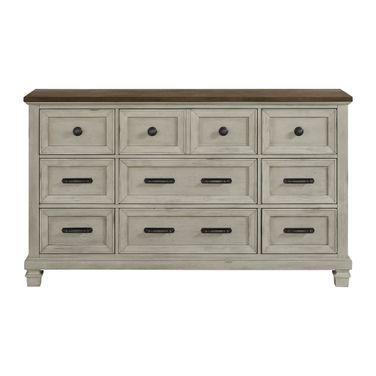Bloomfield 9-Drawer Dresser In Medium Brown and Washed Stone