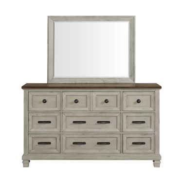Bloomfield Dresser and Mirror Set In Medium Brown and Washed Stone