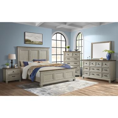 Bloomfield Panel Bedroom Set In Medium Brown and Washed Stone
