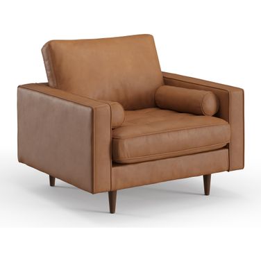 Bloomfield Upholstered Vegan Leather Arm Chair In Saddle