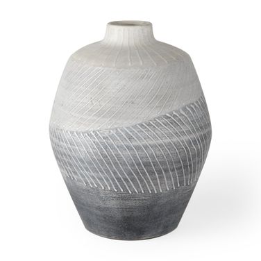 Blume 10 Inch Textured Vase In Off White and Gray
