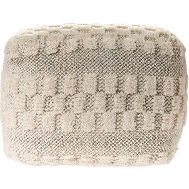 Blyze Geometric Hand-Woven Wool Ottoman Pouf In Cream