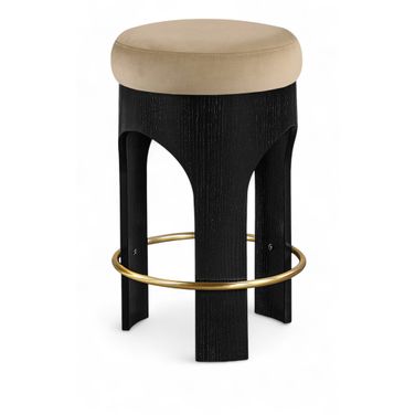 Bocceli Velvet Upholstered Counter Stool In Beige and Brushed Brass