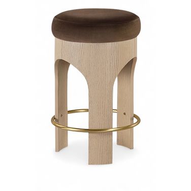 Bocceli Velvet Upholstered Counter Stool In Brown and Stained Natural