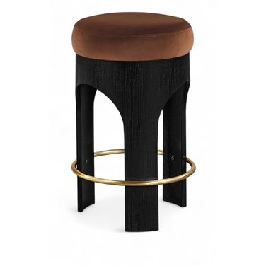 Bocceli Velvet Upholstered Counter Stool In Cognac and Stained Black