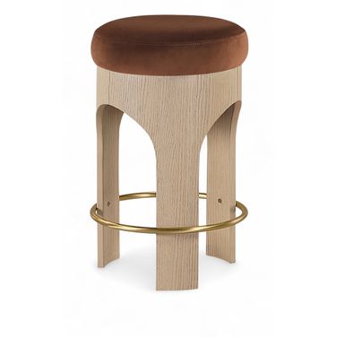 Bocceli Velvet Upholstered Counter Stool In Cognac and Stained Natural