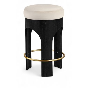 Bocceli Velvet Upholstered Counter Stool In Cream and Stained Black
