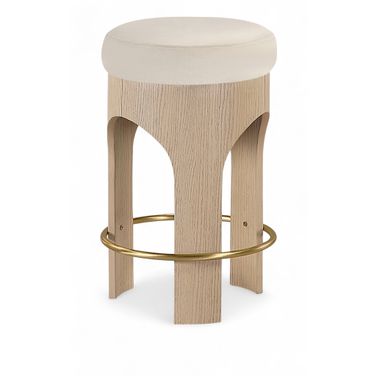 Bocceli Velvet Upholstered Counter Stool In Cream and Stained Natural