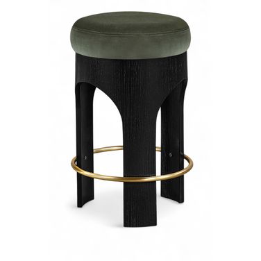 Bocceli Velvet Upholstered Counter Stool In Green and Stained Black