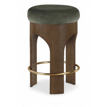Bocceli Velvet Upholstered Counter Stool In Green and Stained Walnut