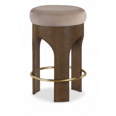 Bocceli Velvet Upholstered Counter Stool In Taupe and Stained Walnut