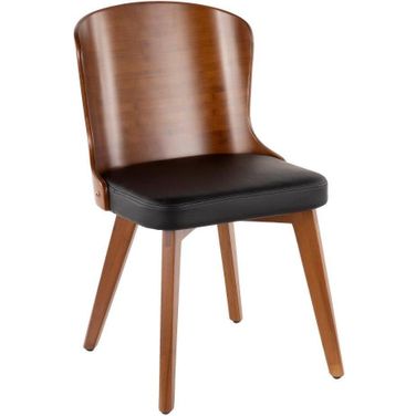 Bocello Mid-Century Chair In Walnut And Black Faux Leather