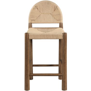 Bohemia Woven Seagrass Cord and Solid Wood Counter Stool In Beige and Stained Walnut