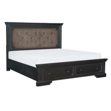 Bolingbrook Wire Brushed Charcoal Upholstered Queen Storage Platform Bed