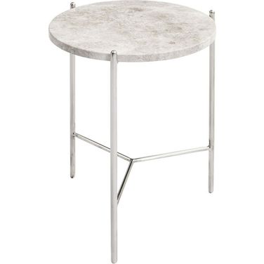 Bolt Polished Stainless Steel And Grey Marble Top 21 Inch End Table