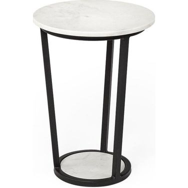 Bombola I White Round Marble Top With Black Metal Frame Small Accent Table