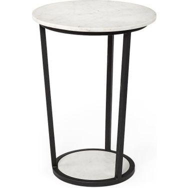 Bombola Ii White Round Marble Top With Black Metal Frame Large Accent Table