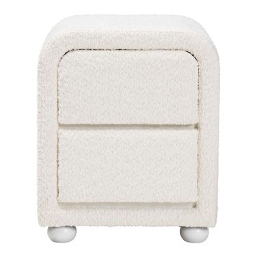 Bonilla Teddy-Bear Fabric and Rubberwood 2-Drawer Nightstand In White