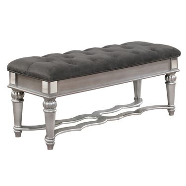 Bonita Bedside Wood Bench with Tufted Seats In Gray Velvet