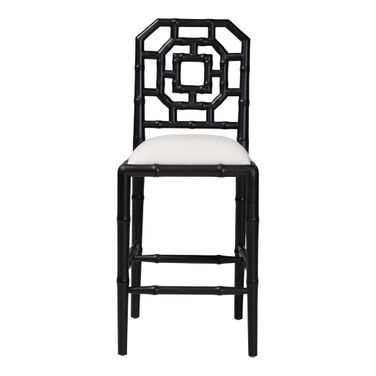 Boone Counter Stool with Chinoiserie Design In Black and White