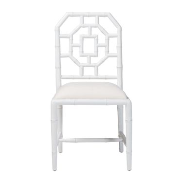 Boone Dining Chair with Chinoiserie Design In White
