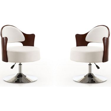 Bopper Adjustable Height Swivel Accent Chair in White and Polished Chrome (Set of 2)