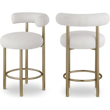 Bordeaux Boucle Fabric Stool Set of 2 In Cream/Brushed Brass