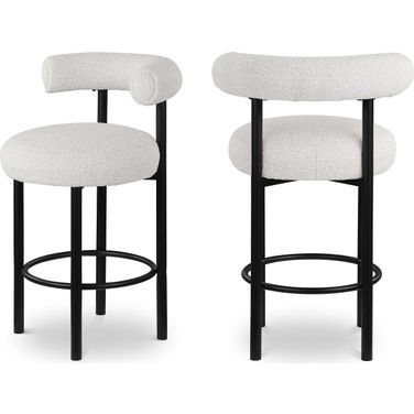 Bordeaux Boucle Fabric Stool Set of 2 In Cream/Matte Black