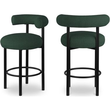 Bordeaux Boucle Fabric Stool Set of 2 In Green/Matte Black
