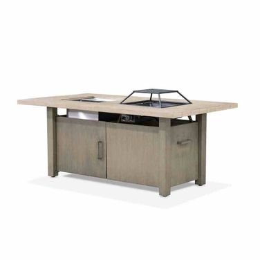 Bordeaux Dining Table with Fire Pit and Cooler In Brown