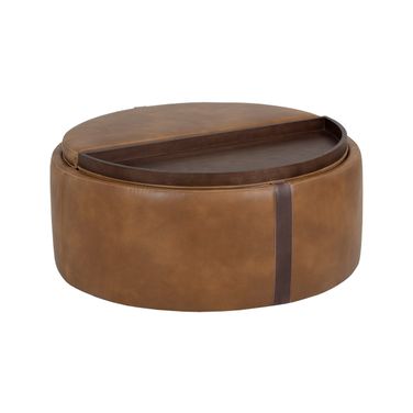 Borelli Wheeled Storage Ottoman In Tobacco Tan and Autumn Chestnut