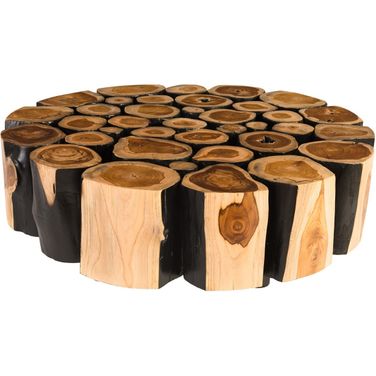 Boscage Round Coffee Table on Black Metal Legs In Brown