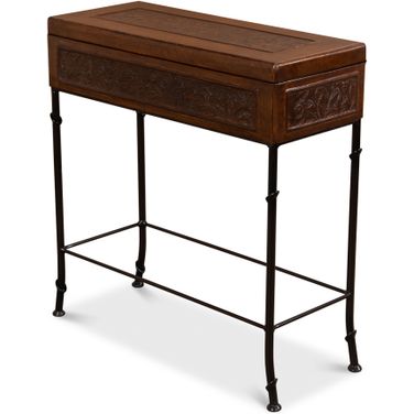Botanical Brown Leather Box On Stand