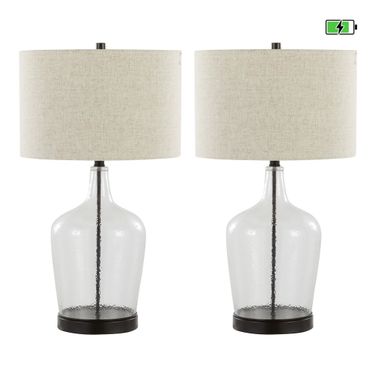 Botella 28 Inch Glass Table Lamp with Usb Set of 2 In Clear and Natural