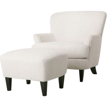 Boucle Fabric Upholstered Living Room Set with Tapered Legs In Cream