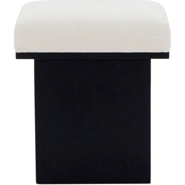 Bourke Velvet and Wood Square Ottoman In Ivory and Black