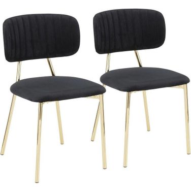 Bouton Contemporary/Glam Chair In Gold Metal And Black Velvet - Set Of 2