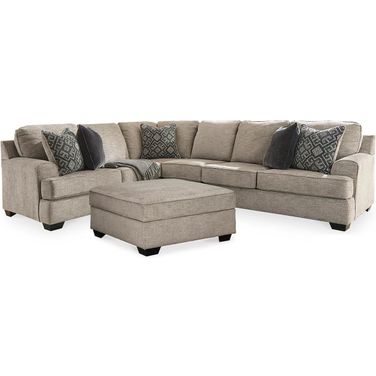 Bovarian 3-Piece Sectional and Ottoman In Stone