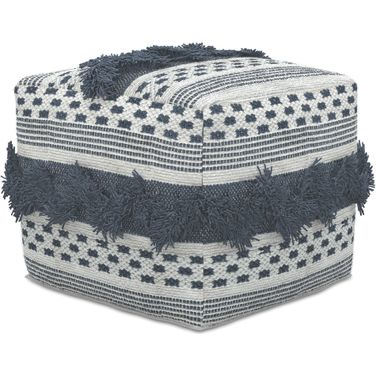 Bowden Square Pouf Ottoman In Grey and Ivory