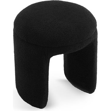 Bowen Faux Shearling Teddy Fabric Ottoman/Stool In Black